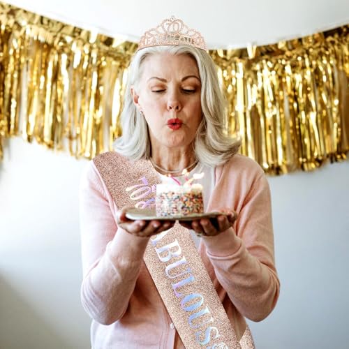 70th Birthday Decorations for Women, Rose Gold 70th Birthday Sash and Crown Tiara for Women 70th Birthday Party Favor Decorations 70 and Fabulous Sash and Crown