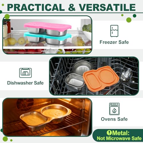 Eiyisem Stainless Steel Snack Containers with Lid, 5.3 Oz Dual Compartment Food Storage