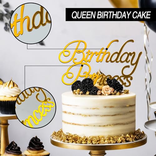 24PCS Queen Birthday Cake Toppers - Black, Gold & Silver Decorations