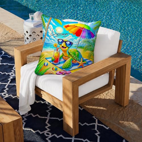 Summer Beach Sea Turtle Throw Pillow Covers Set of 2 18x18 Inches - Coastal Home Decor