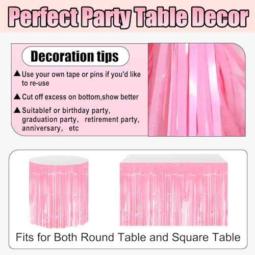 Macaron Pink Foil Fringe Table Skirt - 29x108 Inches Party Decoration Set of 3
