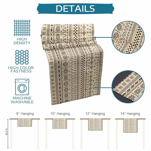 13x120 Inch Burlap Linen Table Runner with Geometric Ethnic Design - Farmhouse Decor for Dining & Parties