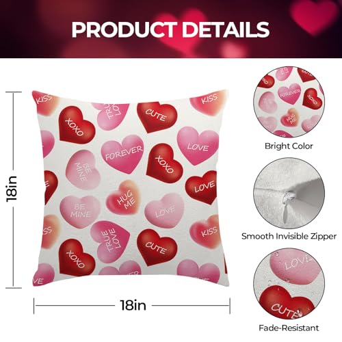 Valentine Throw Pillow Covers 18x18 Set of 2 Soft Polyester Heart Print