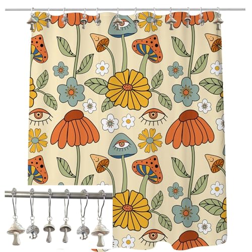 Mushroom Shower Curtain Hooks - 12Pcs Rustproof Silver Metal Rings
