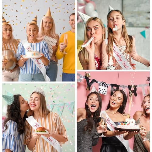 Birthday Queen Sash - Satin White with Pink Foil for Special Celebrations