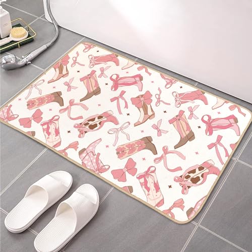 Preppy Pink Western Cowgirl Boots Door Mat - 29.5 x 15.7 Inch Indoor Rug