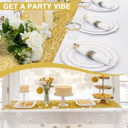 Gold Sequin Table Runner - 12 x 108 Inch, 1 Pack