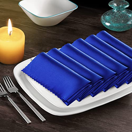 Manyshofu Royal Blue Satin Scalloped Cloth Napkins 18x18 Set of 6