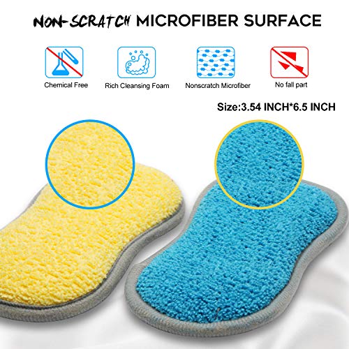 Blue Dual-Sided All-Purpose Cleaning Sponges - 6 Pack, Non-Scratch Microfiber