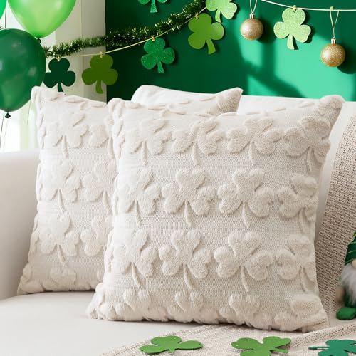 Set of 2 St. Patrick's Day Pillow Covers - Plush Velvet Shamrock 14x14 Inch