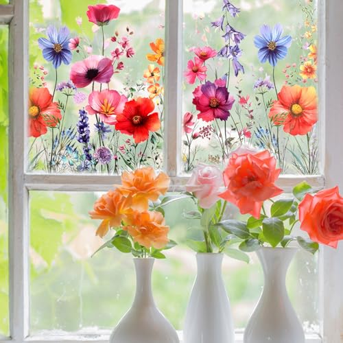 GEEHUA Wildflower Window Privacy Film, Double-Sided Floral Static Cling