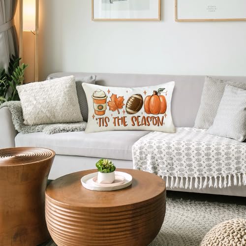 Fall Pillow Cover 12x20 - Tis The Season Football Pumpkin Decor