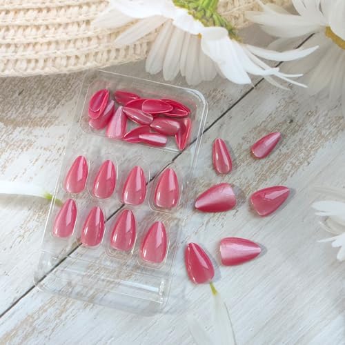 Gradient Pink Press on Nails Almond False Nail Kit Reusable Glossy