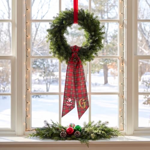Christmas Wreath Sash with Embroidered Initial G - Holiday Door Decor, 55.91 Inches