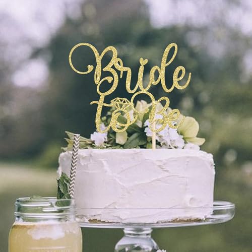 Bride to Be Cake Topper Gold Glitter Ring for Bridal Shower Wedding