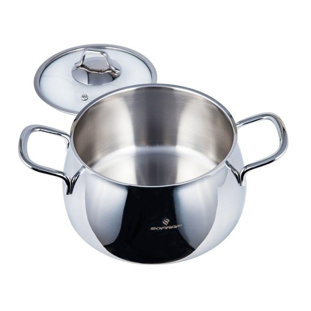 Venus Stainless Steel Deep Stock Pot with Glass Lid Soup Pot Deep Casserole Cooking Pot Suitable for Induction Stove Cookware (2.95-qt. (2.8 L))