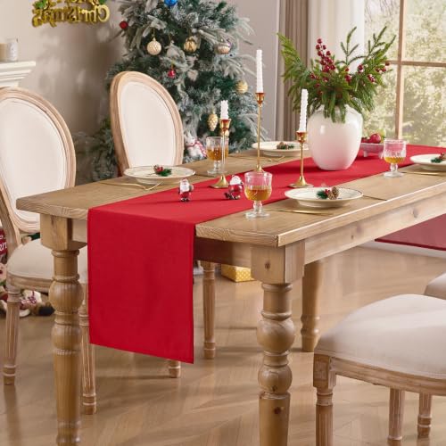 Red Linen Christmas Table Runner 72 Inch Length - Elegant Holiday Decor