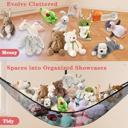 Black Stuffed Animal Hammock - Large Toy Storage Organizer for Kids