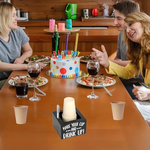 Wooden Disposable Cup Holder with Marker Slot - Rustic Drink Organizer for Parties & Home