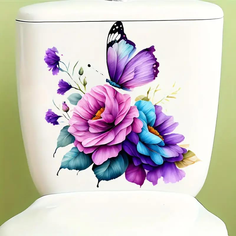 Butterfly and Floral Toilet Lid Decal - Waterproof Self-Adhesive Sticker
