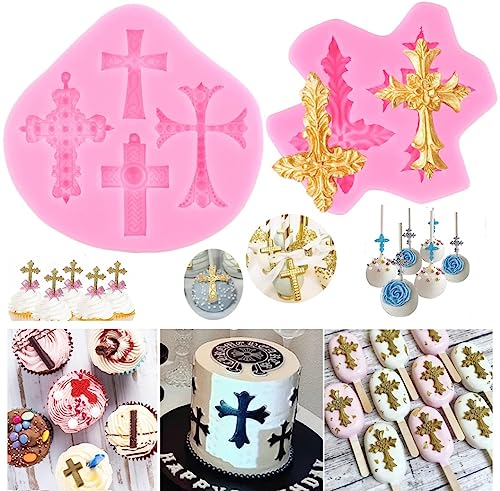ELINKA Cross Silicone Mold Set - 2 Pack Fondant Cake Topper Tool