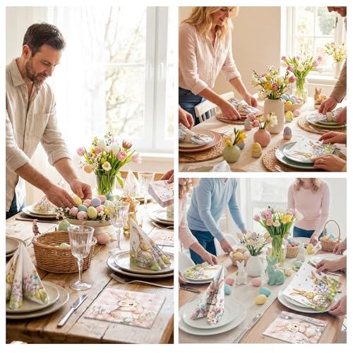 60 Count Easter Napkins - Floral Disposable Table Decor for Spring Celebrations