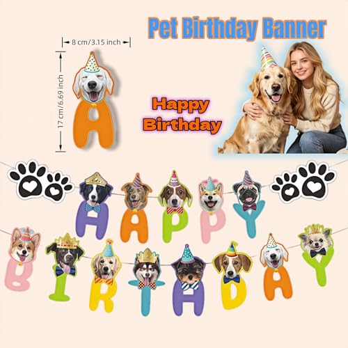 Dog Birthday Banner with 13 Adorable Faces & Paw Prints
