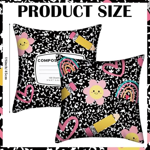 Back to School Notebook Throw Pillow Covers - Set of 2, 18" x 18"