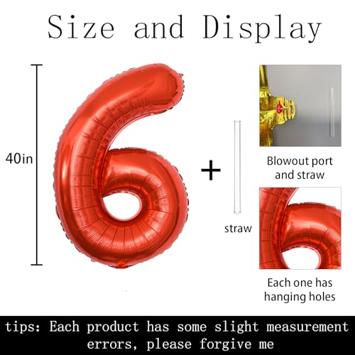 40 Inch Number 6 Foil Helium Balloon for Birthday & Celebration