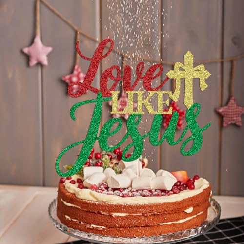 Happy Birthday Jesus Cake Topper - Glitter Religious Decoration