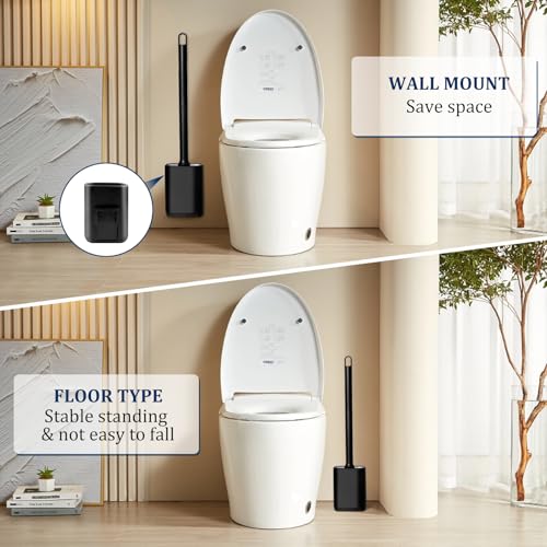 MUZHIYA Silicone Toilet Brush and Holder Set - Wall Mounted & Ventilated