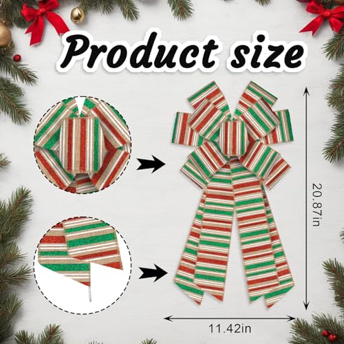 Large Christmas Stripe Burlap Wreath Bow - 11.42 x 20.86 Inches