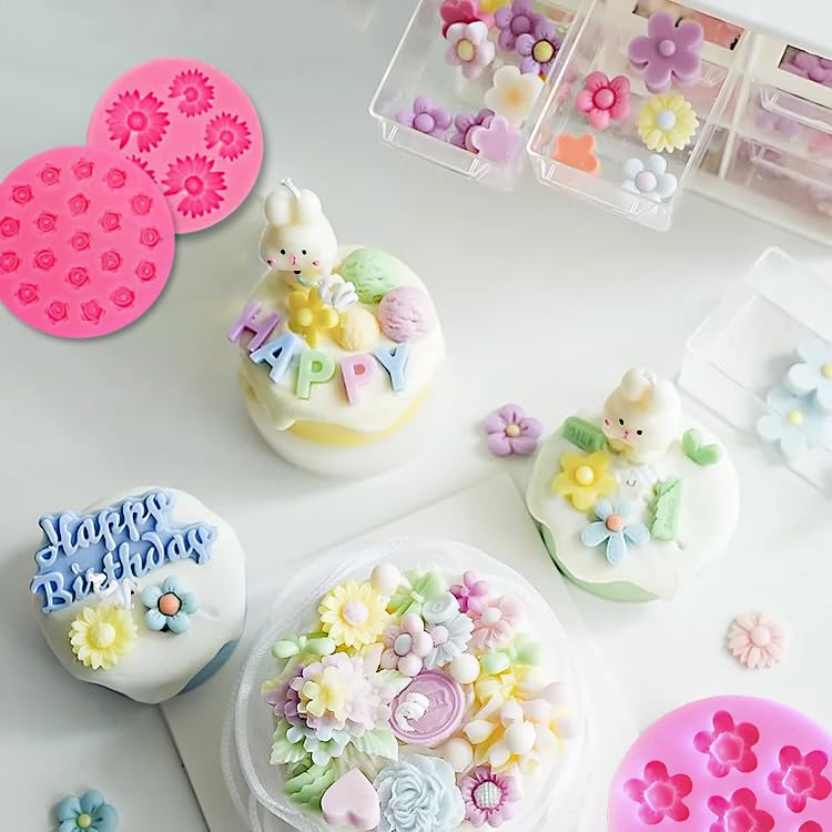 Pink Flower Silicone Candy Molds - 5 Piece Set for Cake Decoration