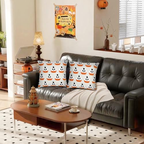 Halloween Ghost Pumpkin Pillow Covers Set of 2 - 18x18 Beige Velvet