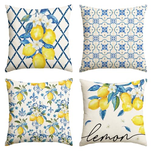 AVOIN Colorlife Lemon Summer Throw Pillow Covers, 18x18 Inch, Set of 4