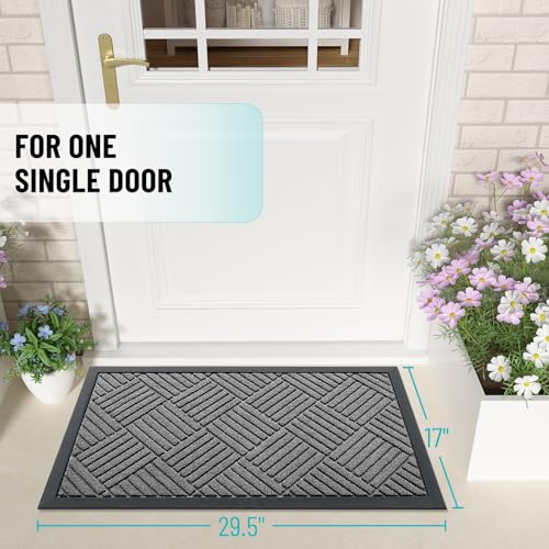 OLANLY Waterproof Heavy-Duty Front Door Mat 29.5" X 17" Grey Diamond