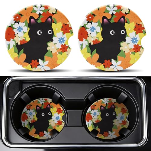 Absorbent Ceramic Car Coasters - 2 Pack with Finger Slot