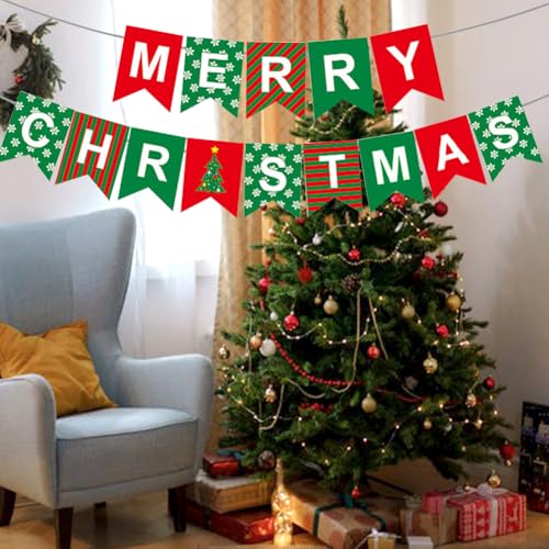 Merry Christmas Banner - Reusable Red & Green Decor for Parties