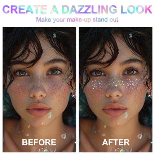 Holographic Glitter Freckles Face Tattoos - 8 Pack Waterproof Makeup Patches