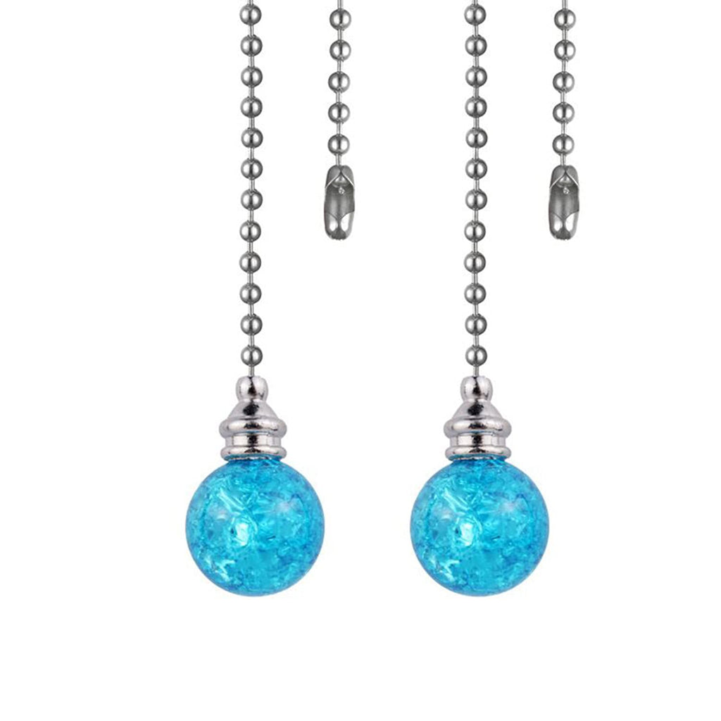 U/D Ceiling Fan Pull Chain，2PCS Pull Chain Crystal Glass Cracked Ball Pull Chain for Ceiling Fan Light Decoration 30.5cm Extension Chain (Blue, 2)