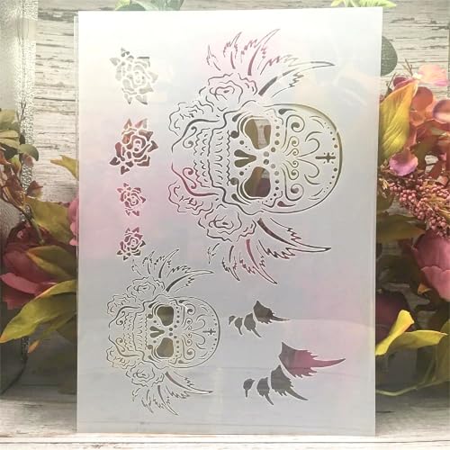 TIAMECH A4 Reusable Skull Wings Stencil for DIY Painting