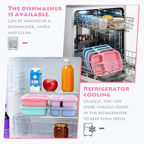 4 Pack Reusable 3-Compartment Lunch Box Set - Light Color