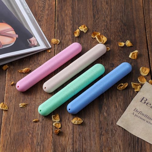Muslish 4 Pack Wheat Straw Toothbrush Travel Case with Vents