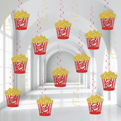Popcorn Party Decorations Kit – Gold Glitter Hanging Swirls