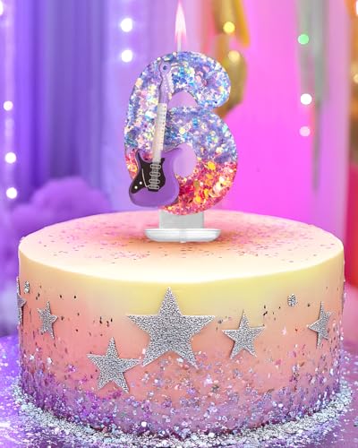 K-Pop Birthday Candle - Purple & Pink Glitter Music Theme (6)