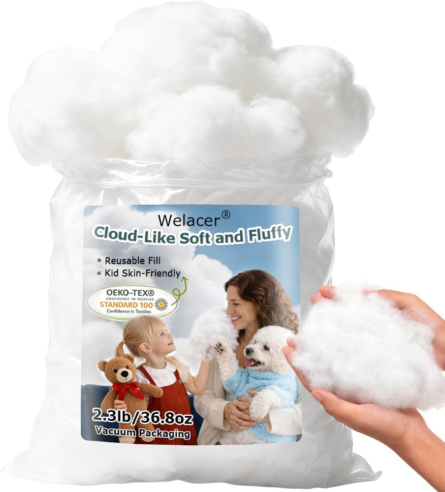 Welacer Polyfill Stuffing - Fluffy Pillow Filling for DIY Plush Toys & Cushions | 36.8oz Premium White Polyester