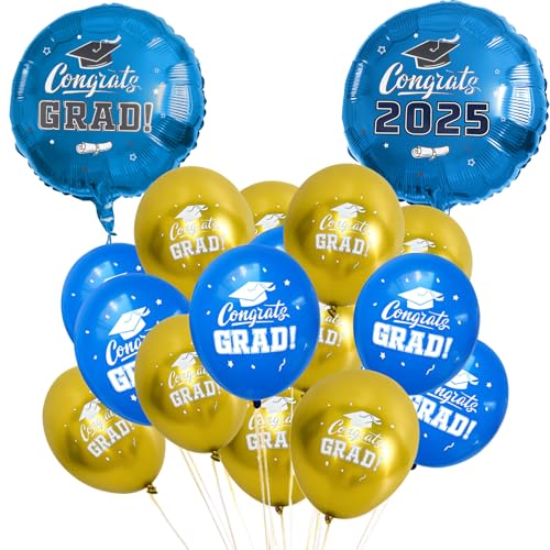 LERCTH 2025 Graduation Balloons Set Blue & Gold Foil and Latex