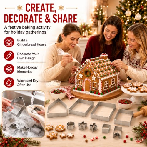 3D Christmas Gingerbread House Cookie Cutter Set - 10 Pcs Stainless Steel Holiday Baking Tools - Variation #1