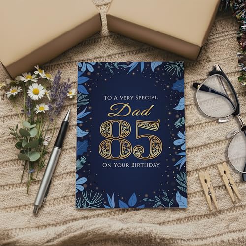 Elegant 85th Birthday Card for Dad - Navy & Gold Design
