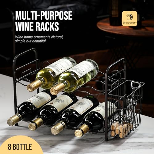 2-Tier Wine Rack for 8 Bottles with Cork Holder - Black